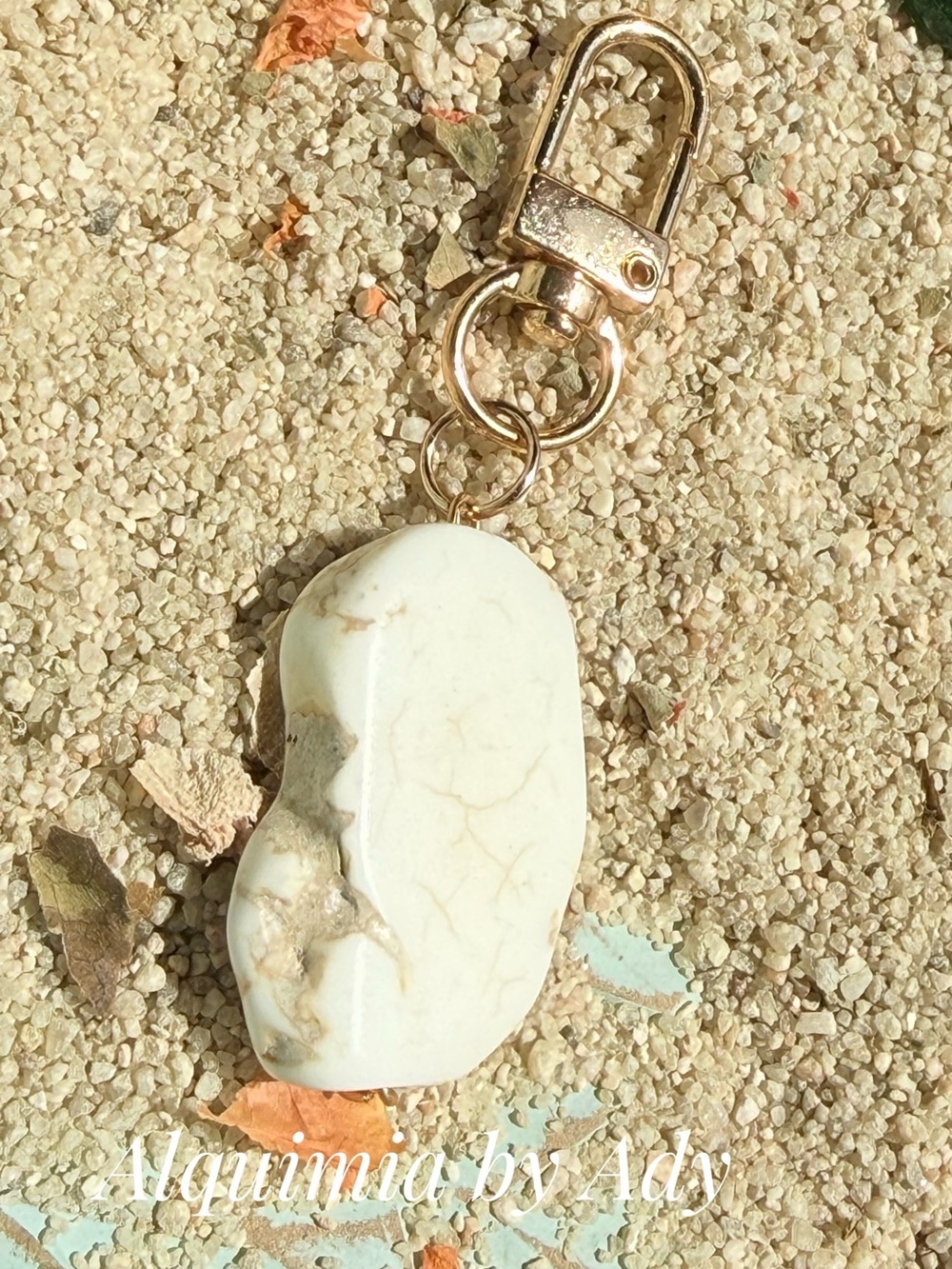 Chunky Natural White Stone Keychain with Gold Hardware